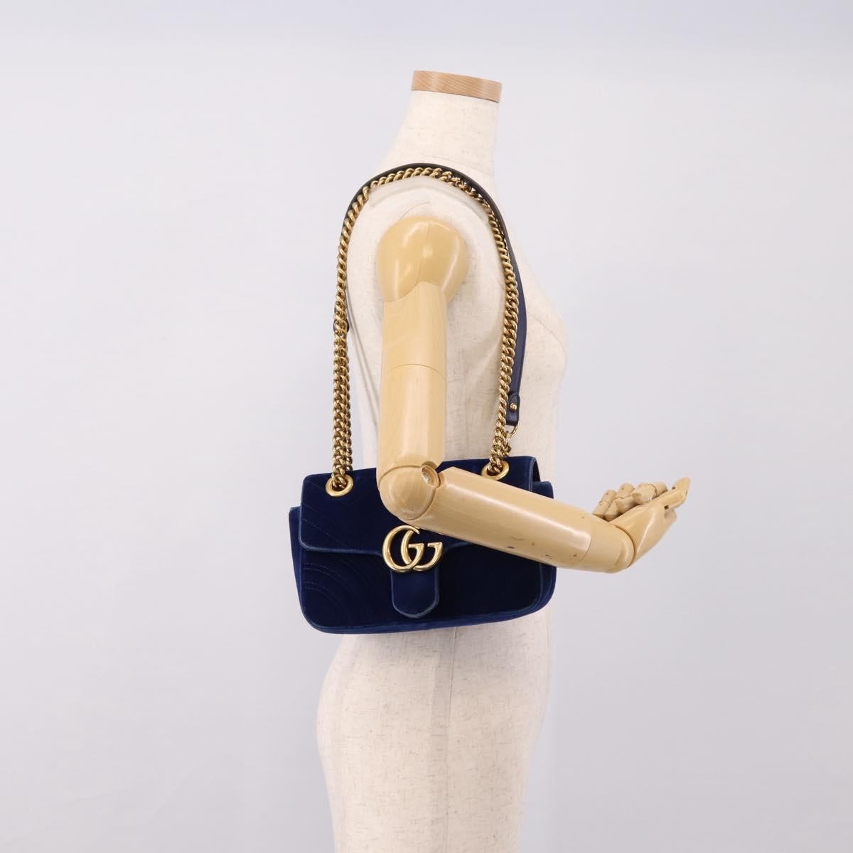 Gucci Gg Marmont Matelassé Velvet Blue Velvet Shoulder Bag Bag (Pre-Owned)