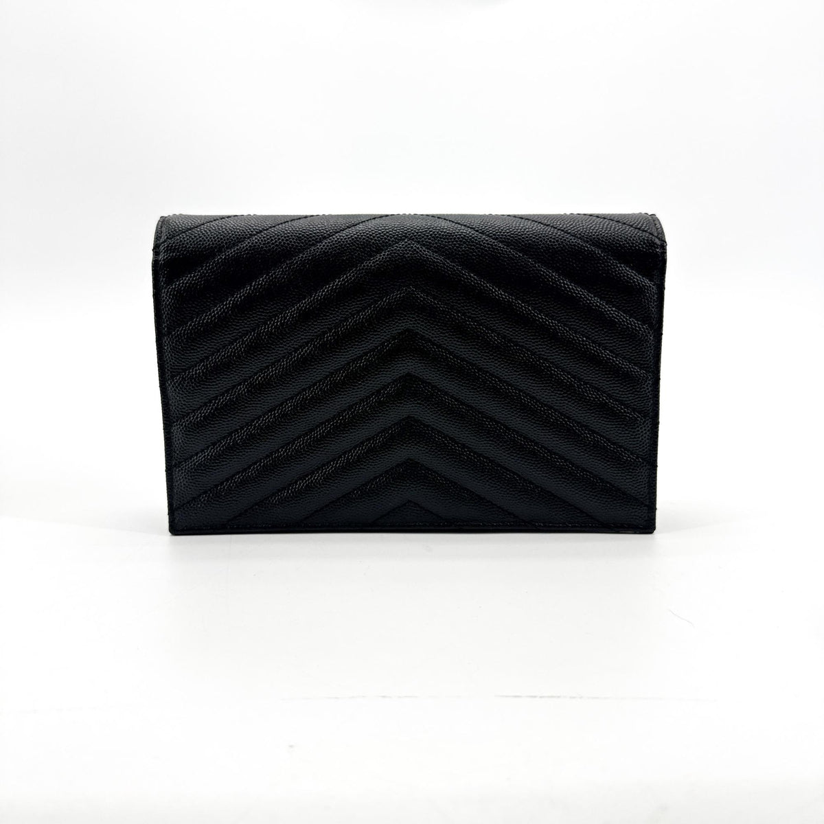 Saint Laurent Classic Monogram Wallet On Chain Matelasse Chevron Leather Black Leather Crossbody Bag Bag (Pre-Owned)