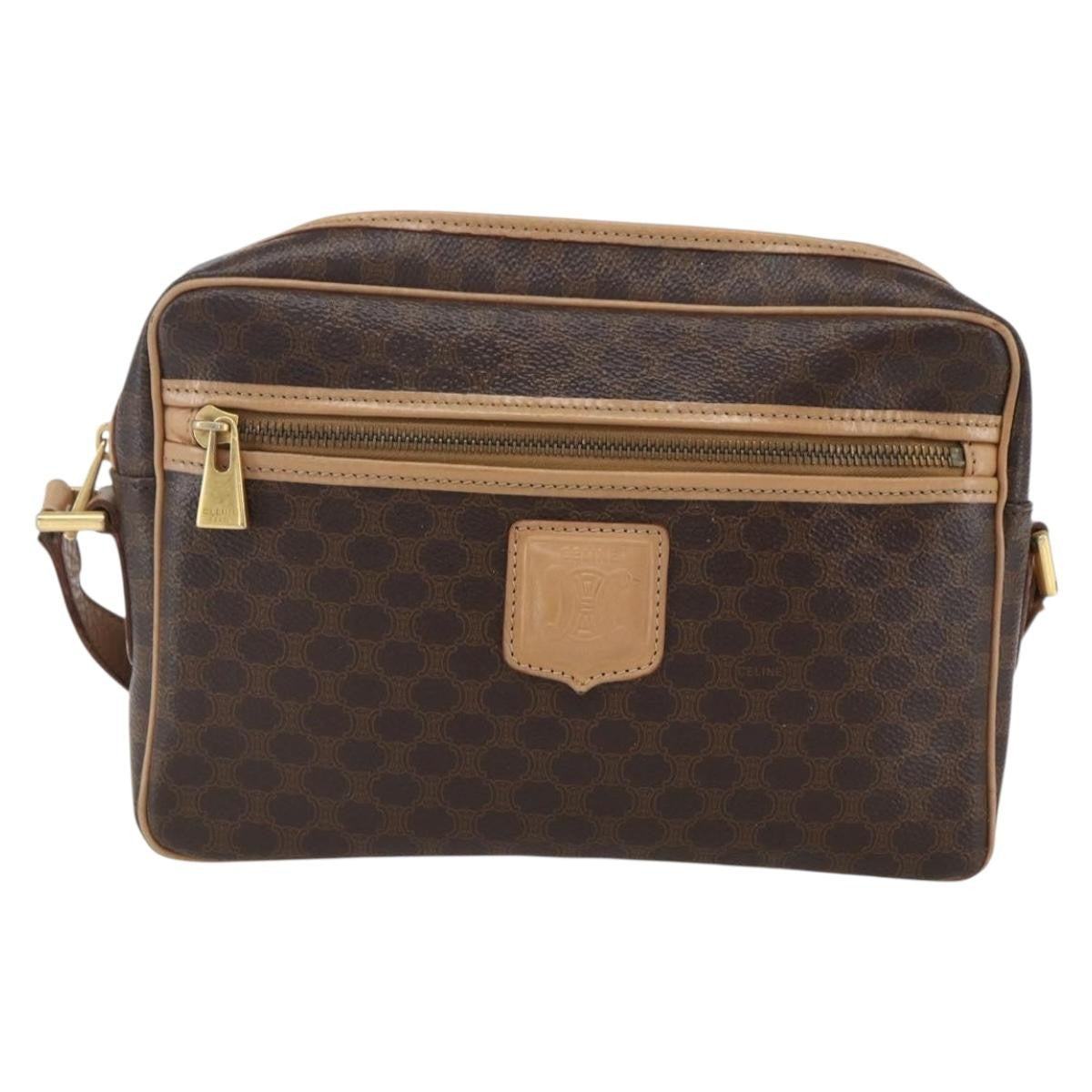 Celine Vintage Macadam Canvas And Leather Brown Canvas Shoulder Bag Bag (Pre-Owned)