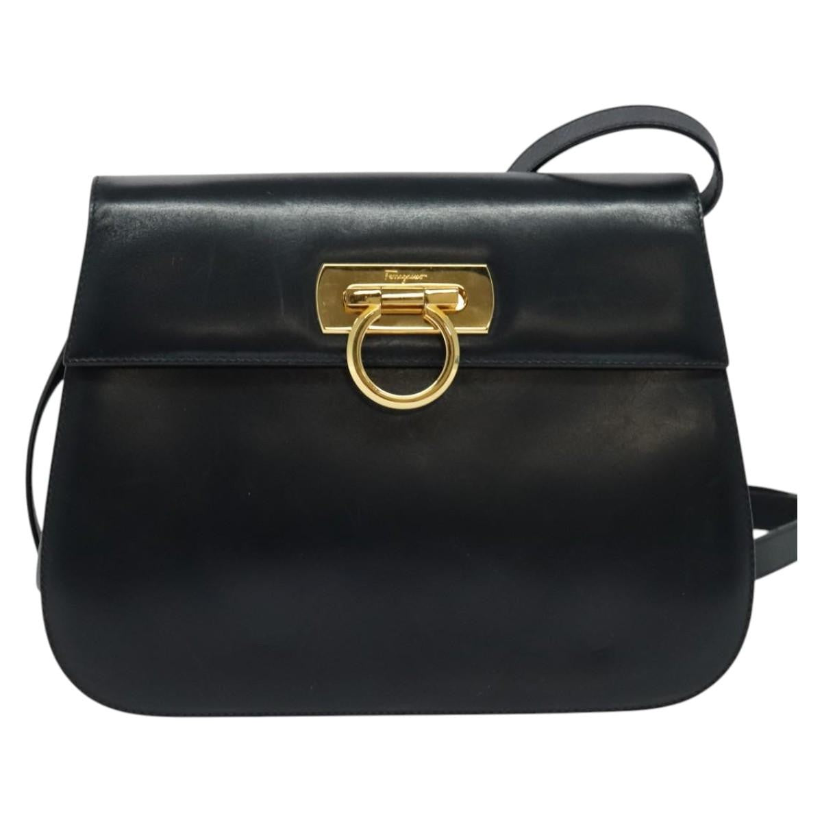 Salvatore Ferragamo Gancini Leather Navy Leather Shoulder Bag Bag (Pre-Owned)
