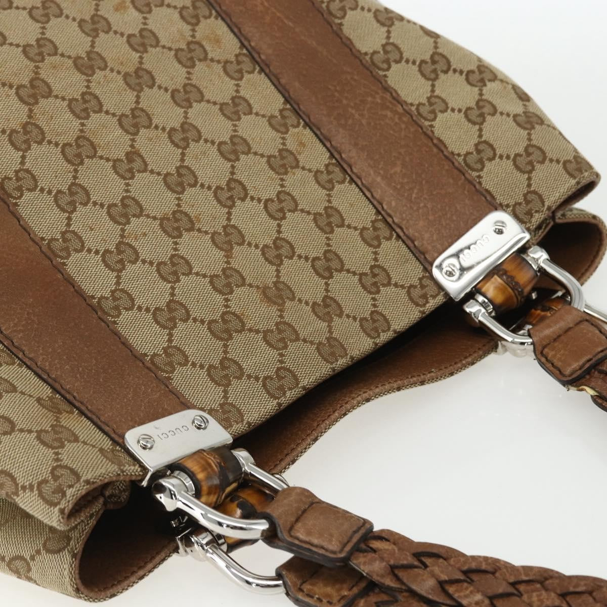 Gucci Bamboo Bar Gg Canvas Beige Canvas Tote Bag Bag (Pre-Owned)