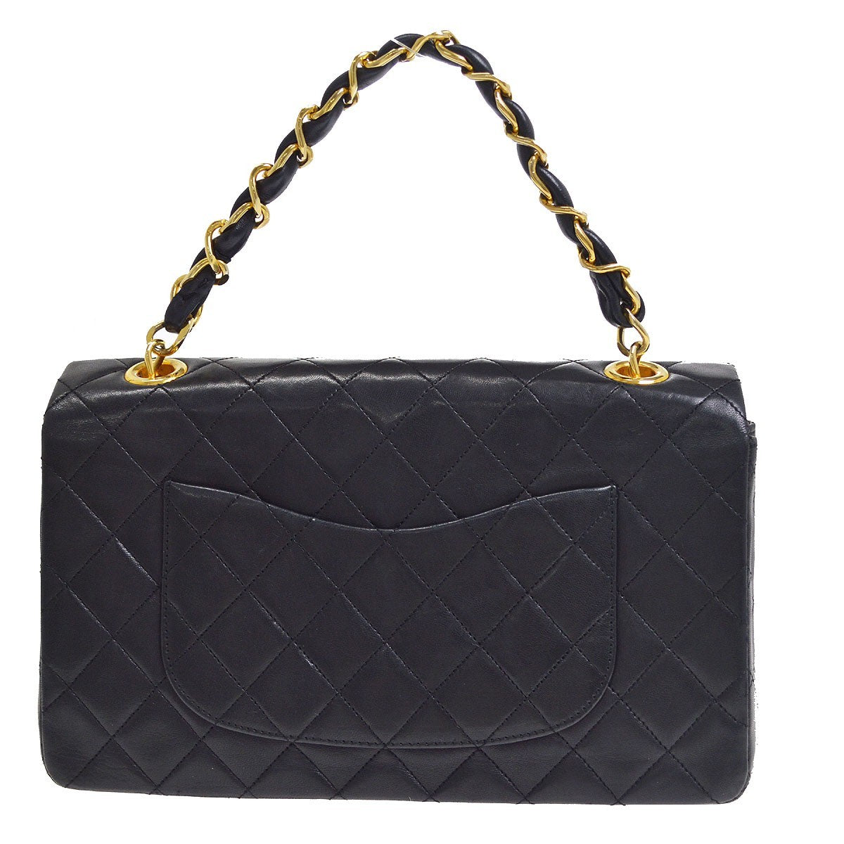 Chanel Vintage Classic Single Flap Quilted Lambskin Black Leather Handbag (Pre-Owned)