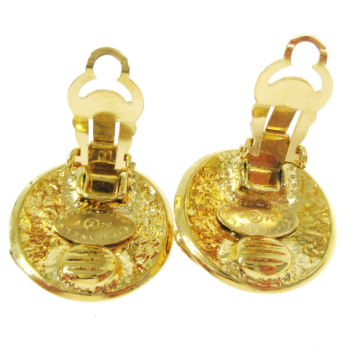 Chanel Vintage Round Cc Clip-On Metal Gold Gold_Plated Earrings Jewelry (Pre-Owned)