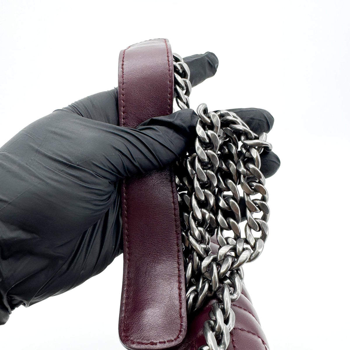 Prada Chain Flap Diagramme Quilted Leather Burgundy Leather Shoulder Bag Bag (Pre-Owned)