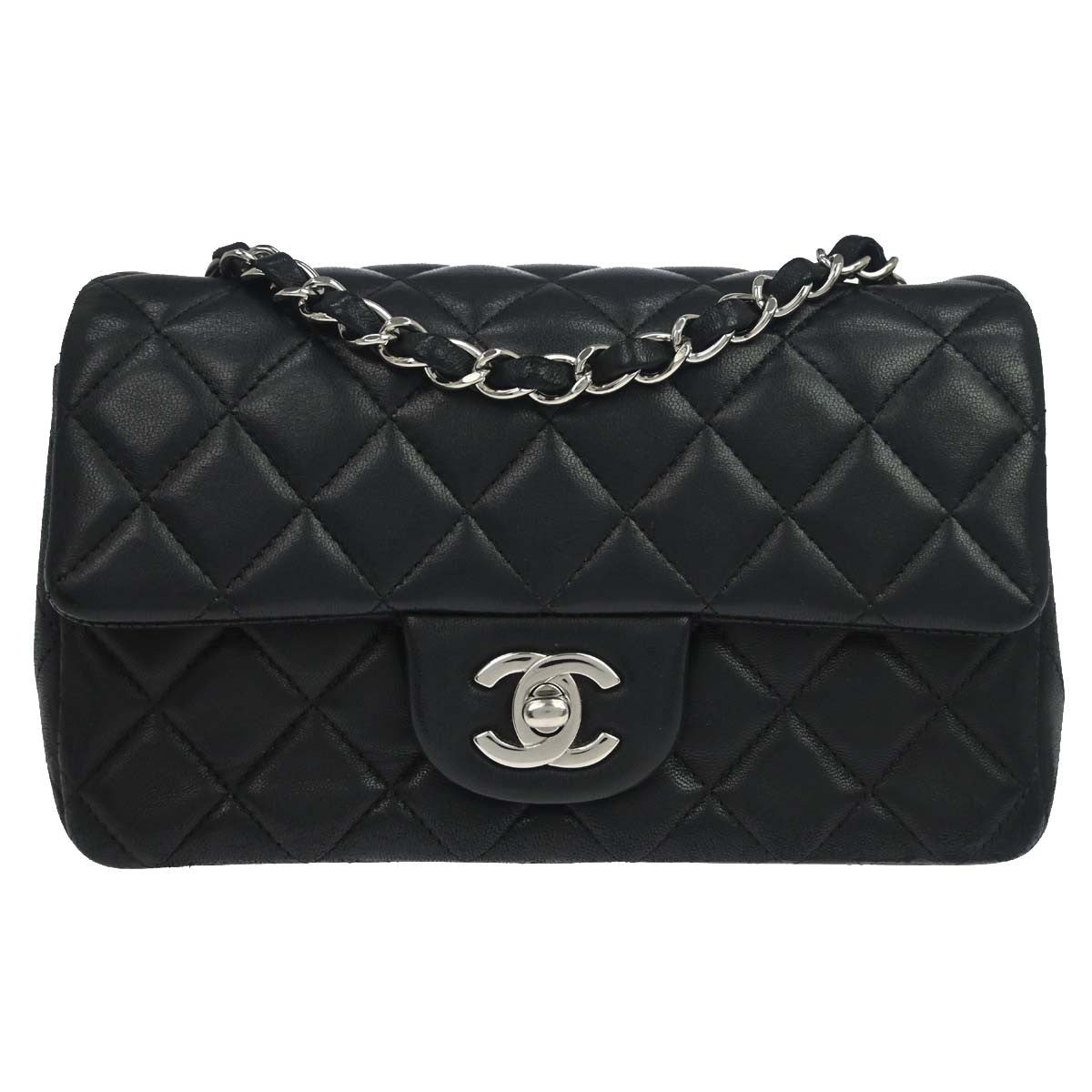 Chanel Classic Single Flap Quilted Lambskin Black Leather Shoulder Bag Bag (Pre-Owned)