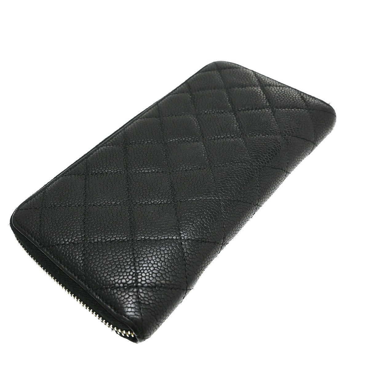 Chanel Zip Around Organizer Quilted Caviar Black Leather Wallets Accessory (Pre-Owned)