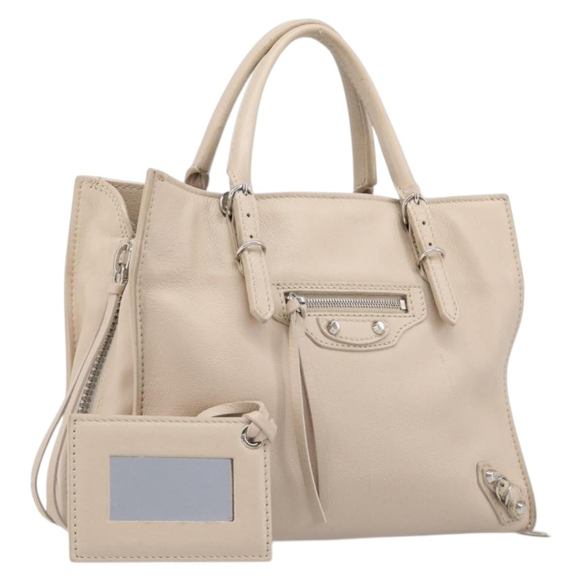 Balenciaga Papier A4 Zip Around Classic Studs Leather Gray Leather Handbag (Pre-Owned)