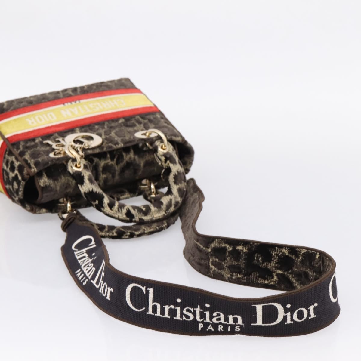 Christian Dior Lady D-Lite Mizza Embroidered Velvet Brown Velvet Handbag (Pre-Owned)