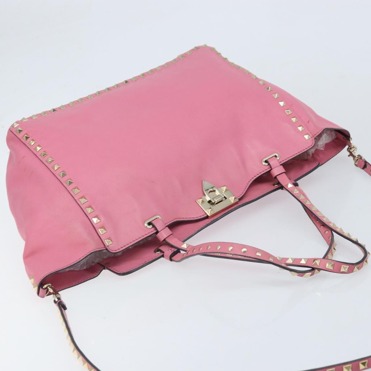 Valentino Garavani Rockstud Tote Soft Leather Pink Leather Tote Bag Bag (Pre-Owned)