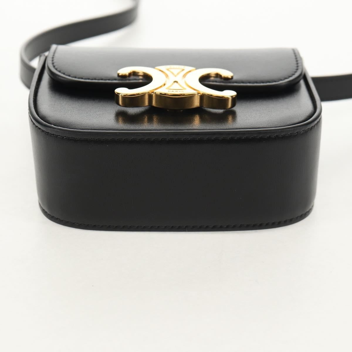 Celine Vintage Triomphe Shoulder Leather Black Leather Handbag (Pre-Owned)