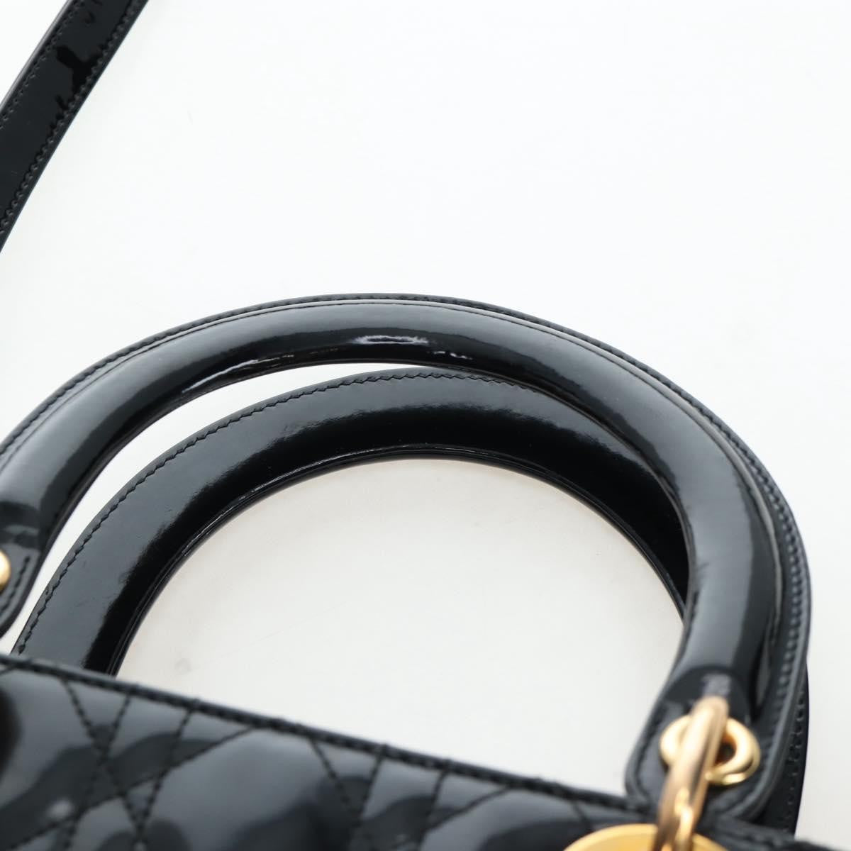 Christian Dior Lady Dior Cannage Black Patent_Leather Handbag (Pre-Owned)