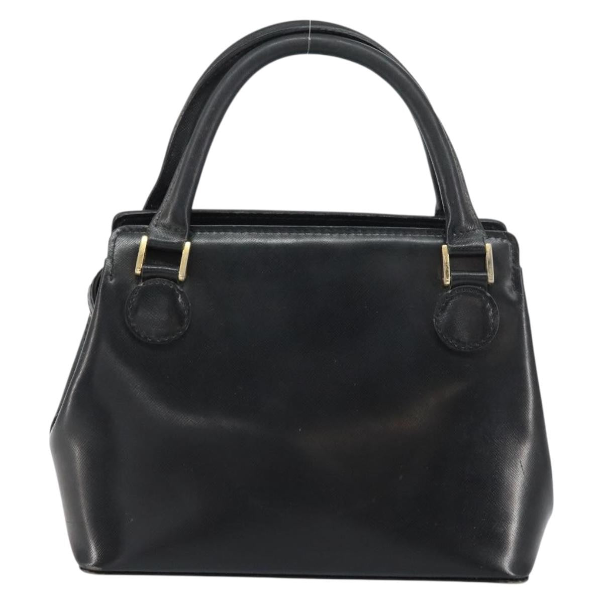 Versace Vintage Leather Black Leather Handbag (Pre-Owned)