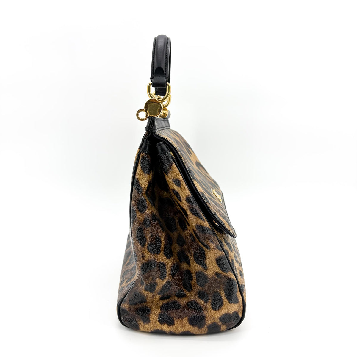 Dolce & Gabbana Miss Sicily Leopard Print Leather Brown Calfskin Handbag (Pre-Owned)