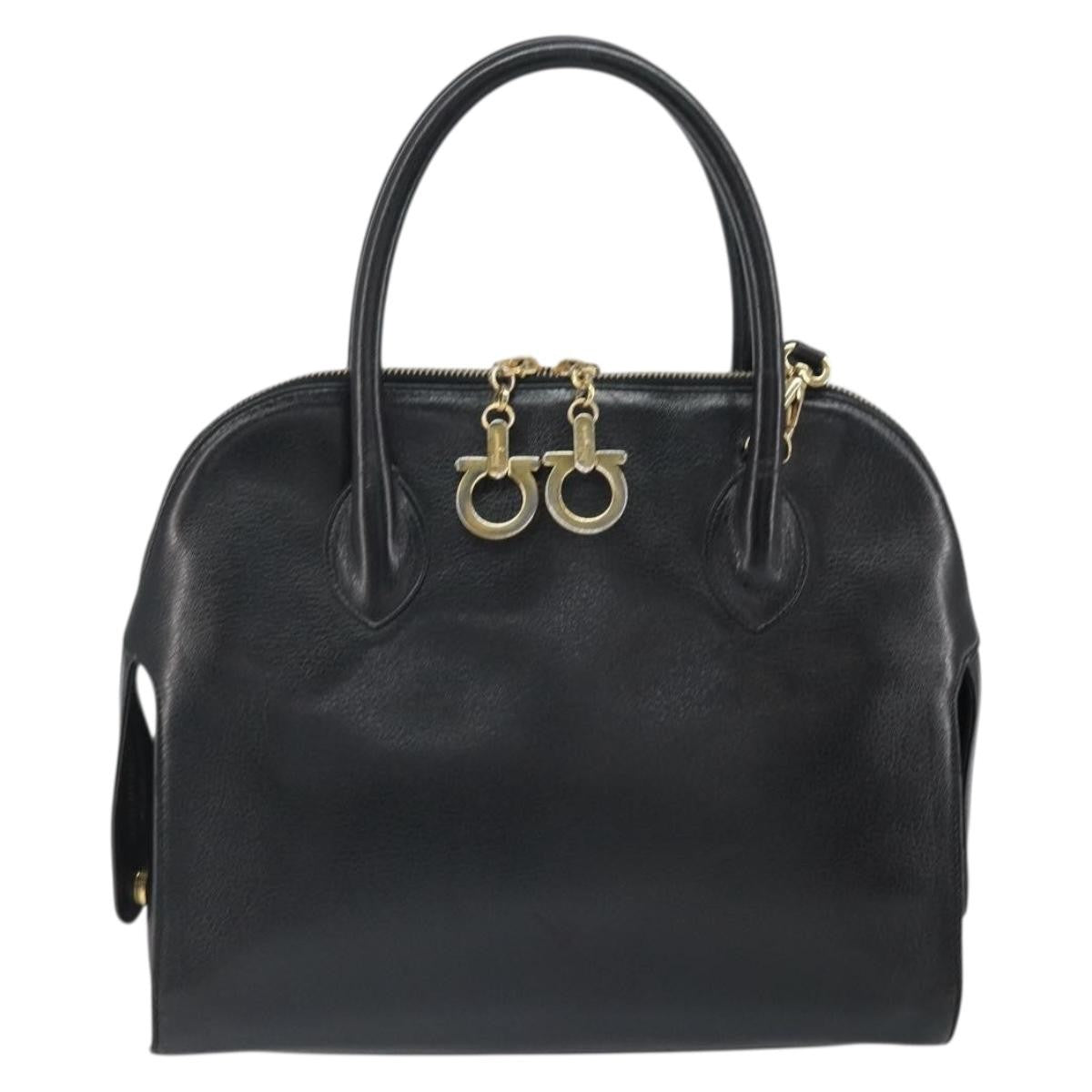 Salvatore Ferragamo Gancini Leather Black Leather Shoulder Bag Bag (Pre-Owned)