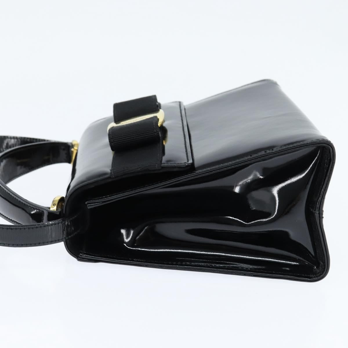 Salvatore Ferragamo Vala Patent Leather Black Patent_Leather Handbag (Pre-Owned)