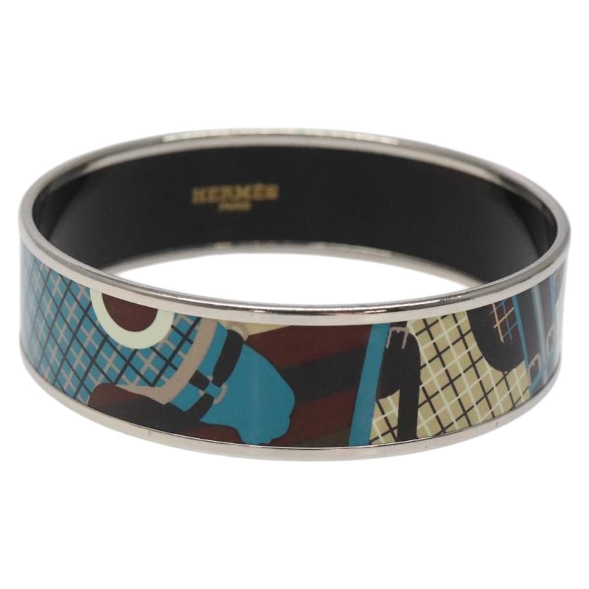 Hermes Caleche Bangle Enamel Blue Metal Bracelet Jewelry (Pre-Owned)