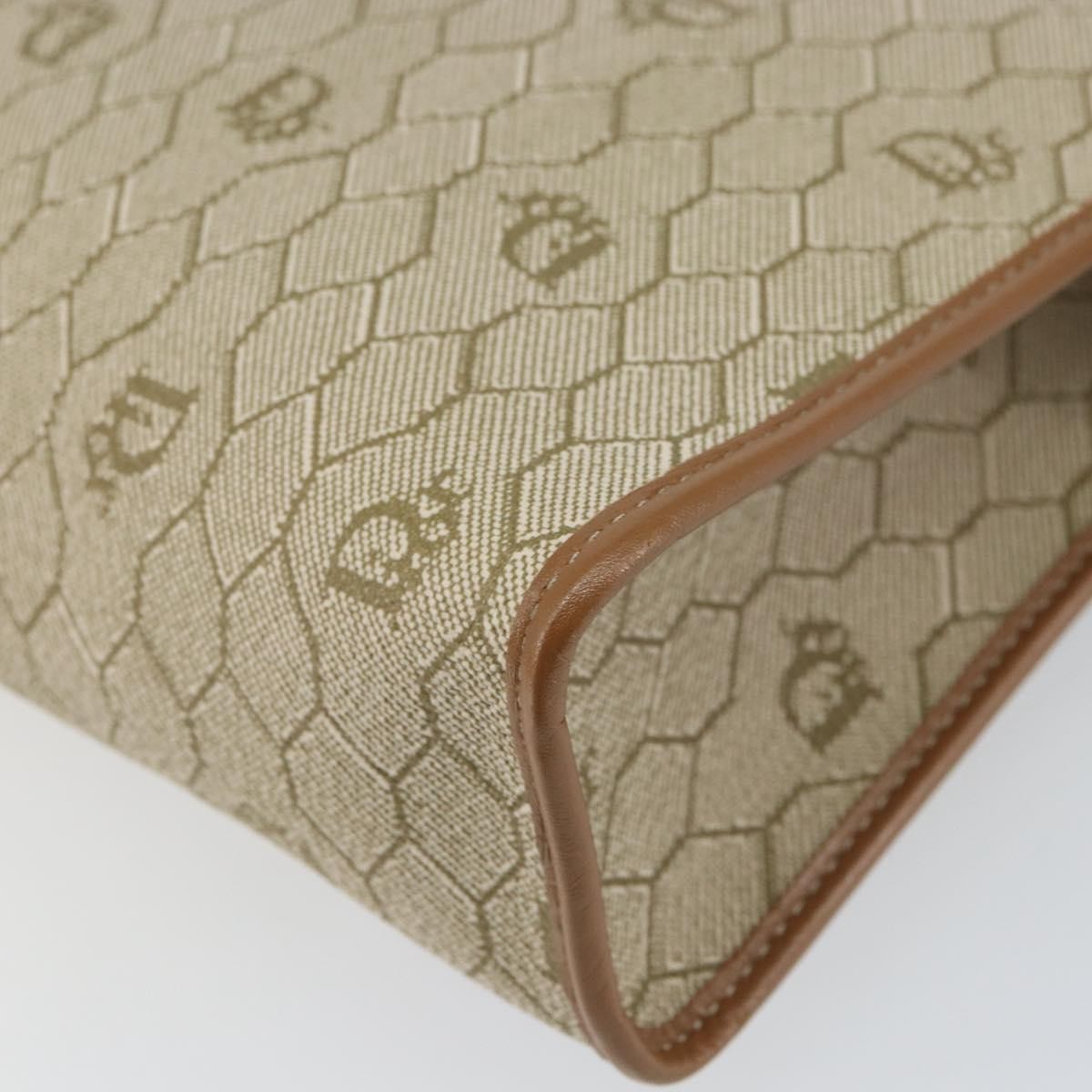 Christian Dior Vintage Honeycomb Zip Coated Canvas Beige Canvas Clutche & Pouche Bag (Pre-Owned)
