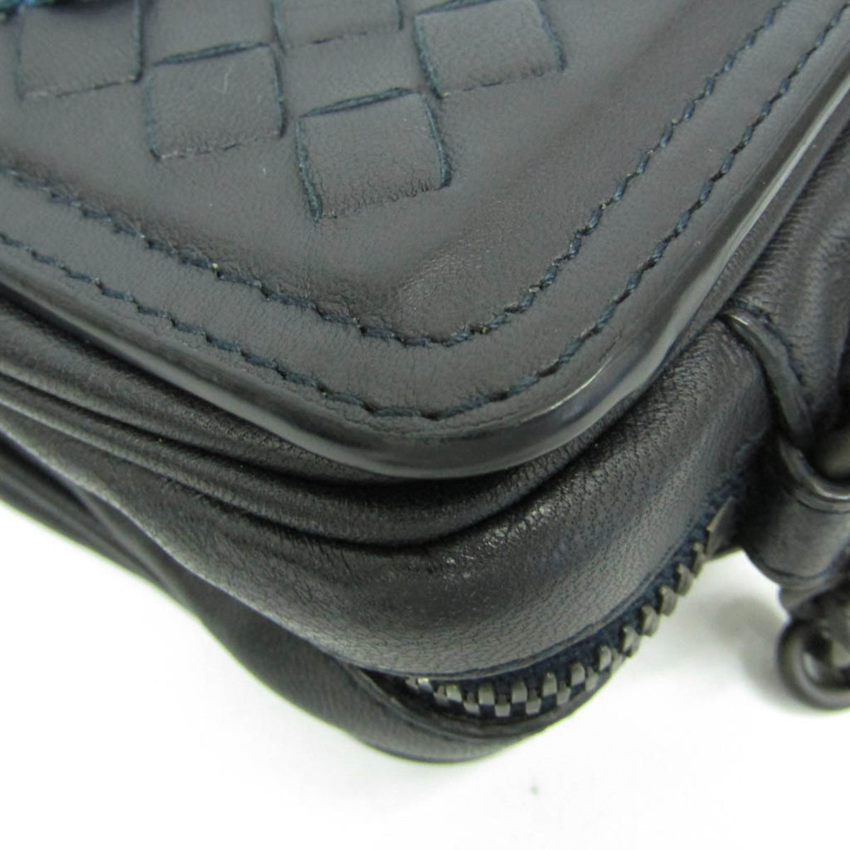 Bottega Veneta Belt Flap Camera Intrecciato Nappa Navy Leather Shoulder Bag Bag (Pre-Owned)