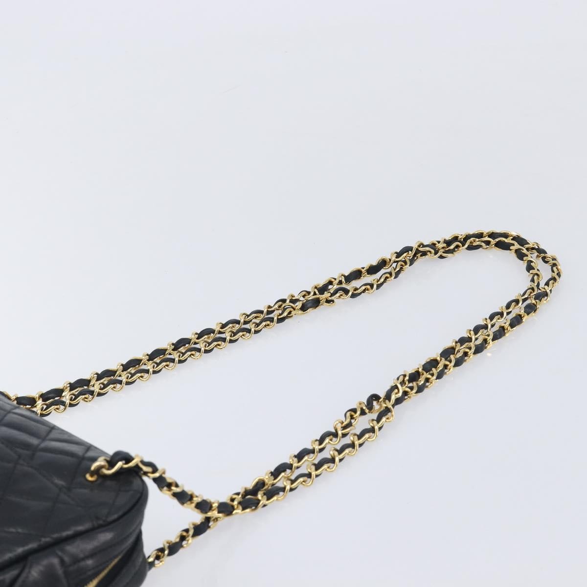 Chanel Vintage Front Pocket Camera Chevron Lambskin Black Leather Handbag (Pre-Owned)