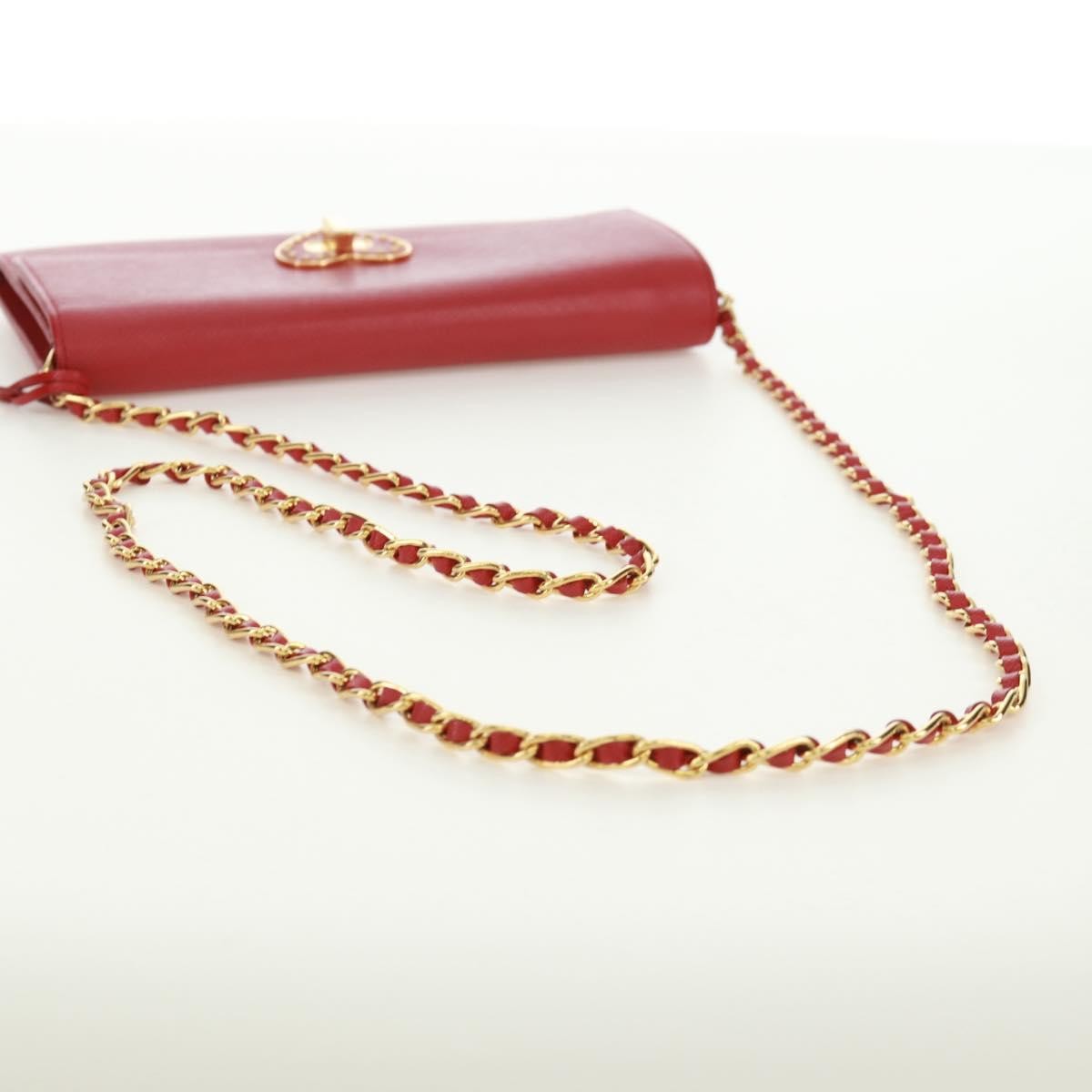 Prada Heart Wallet On Chain Saffiano Leather Red Leather Crossbody Bag Bag (Pre-Owned)