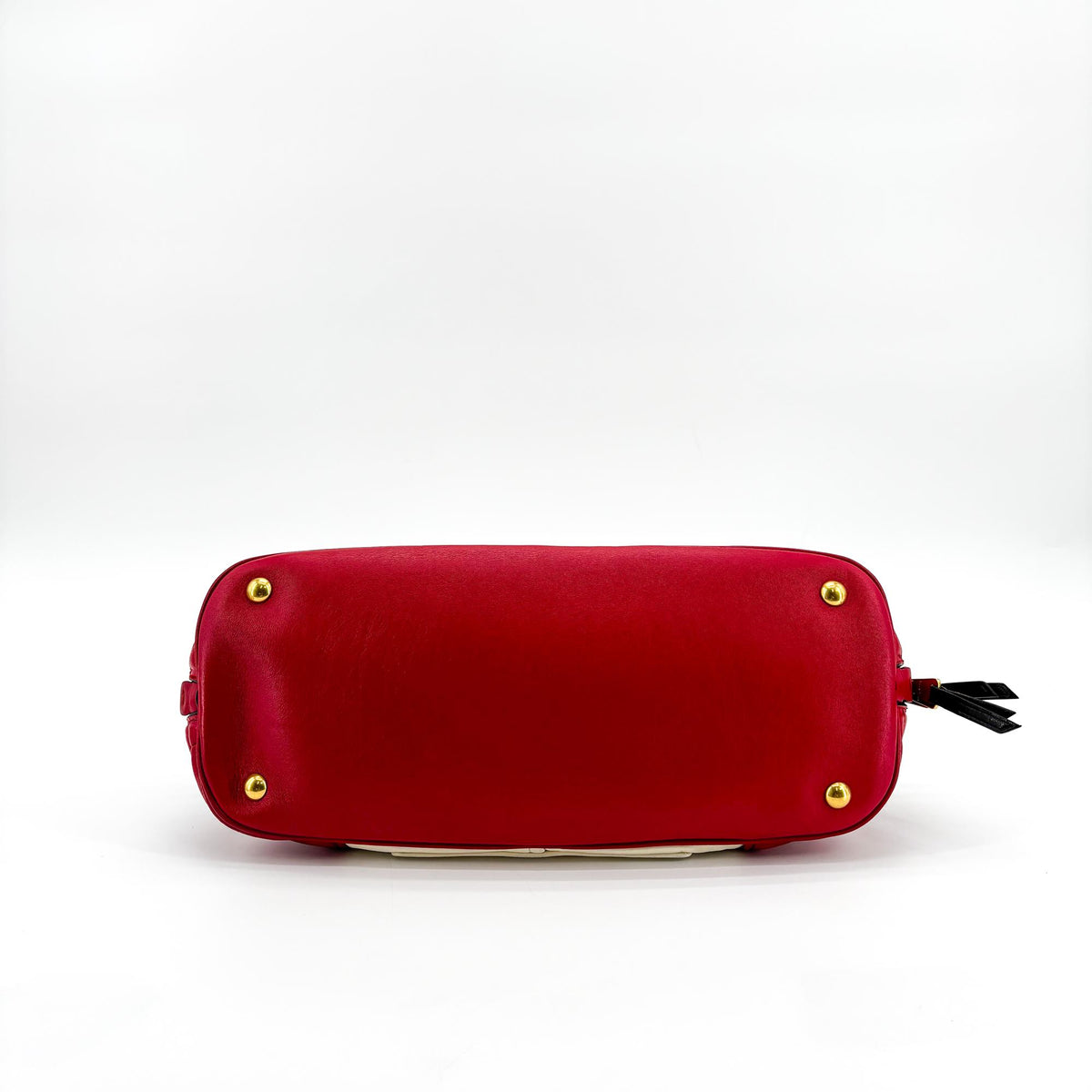 Miu Miu Biker Convertible Dome Satchel Quilted Leather Red Leather Handbag (Pre-Owned)
