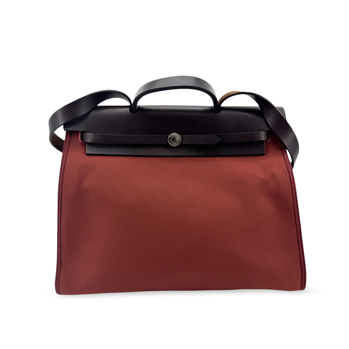 Hermes Herbag Zip Leather And Toile Brown Canvas Handbag (Pre-Owned)