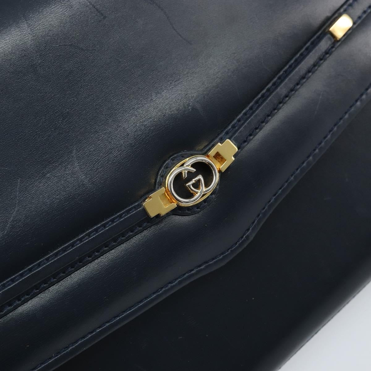 Gucci Vintage Interlocking G Flap Leather Navy Leather Shoulder Bag Bag (Pre-Owned)