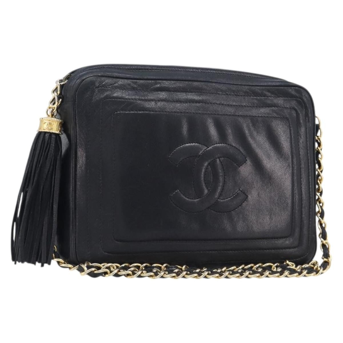 Chanel Vintage Cc Camera Leather Black Leather Shoulder Bag Bag (Pre-Owned)