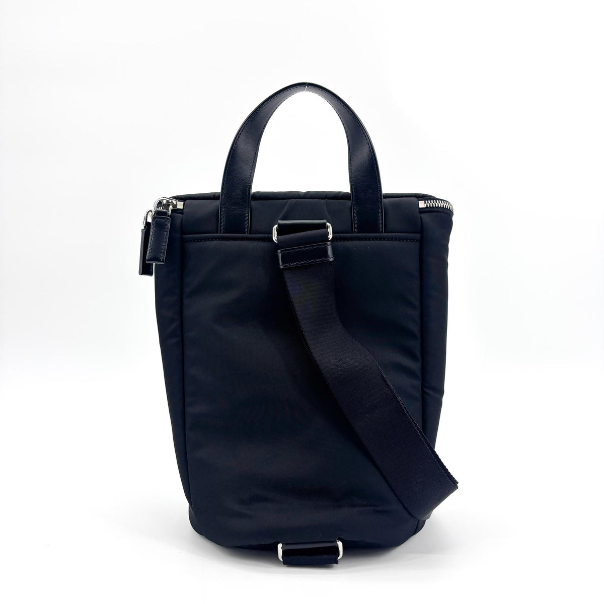 Prada Triangle Zip Sling Re-Nylon With Leather Black Nylon Backpack Bag (Pre-Owned)