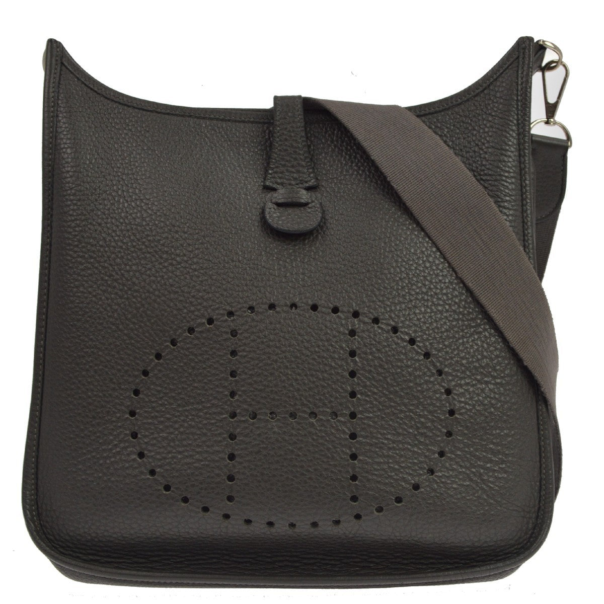 Hermes Evelyne Bag Gen Ii Clemence Gray Leather Handbag (Pre-Owned)