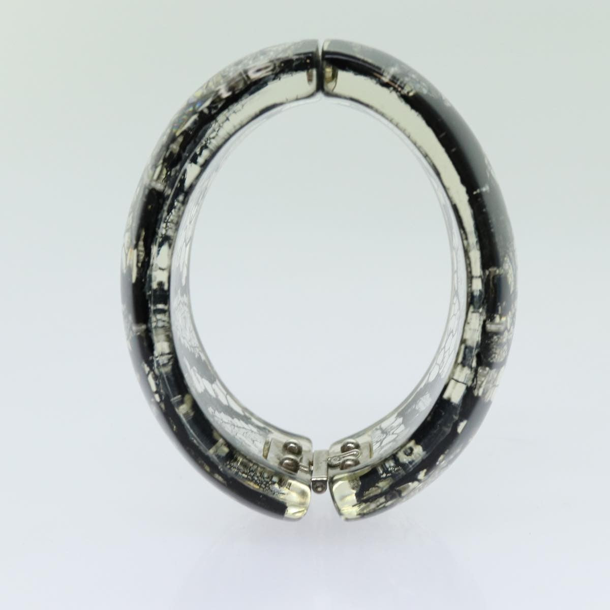 Chanel Cc Hinged Bangle Resin With Lace And Faux Pearls Black Plastic Bracelet Jewelry (Pre-Owned)