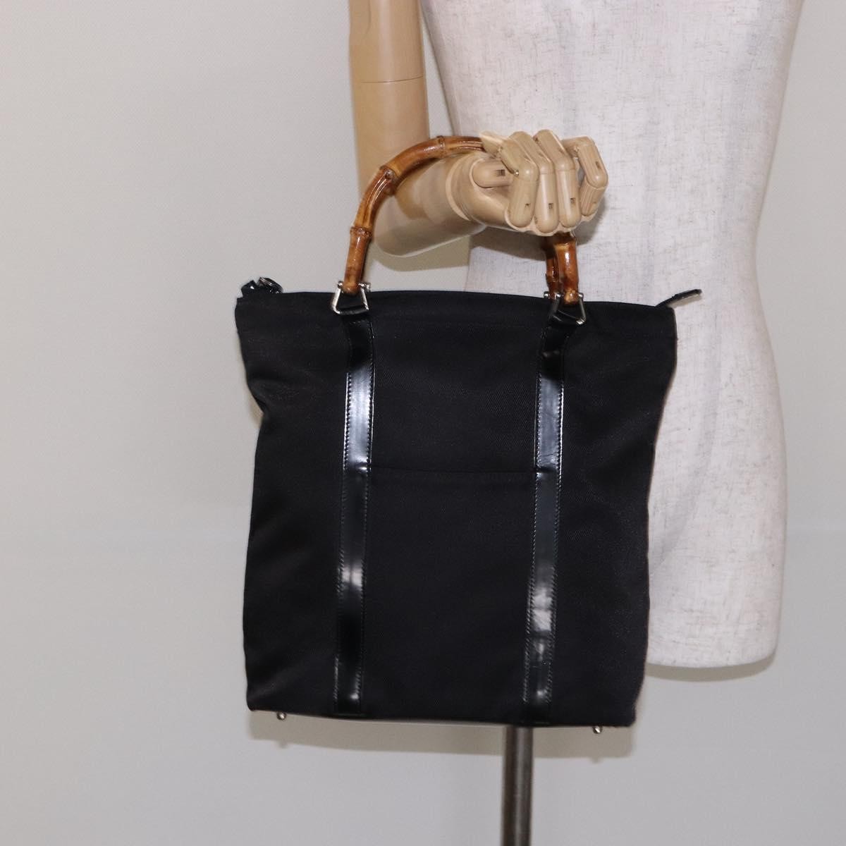 Gucci Vintage Bamboo Handle Tote Nylon Black Nylon Tote Bag Bag (Pre-Owned)