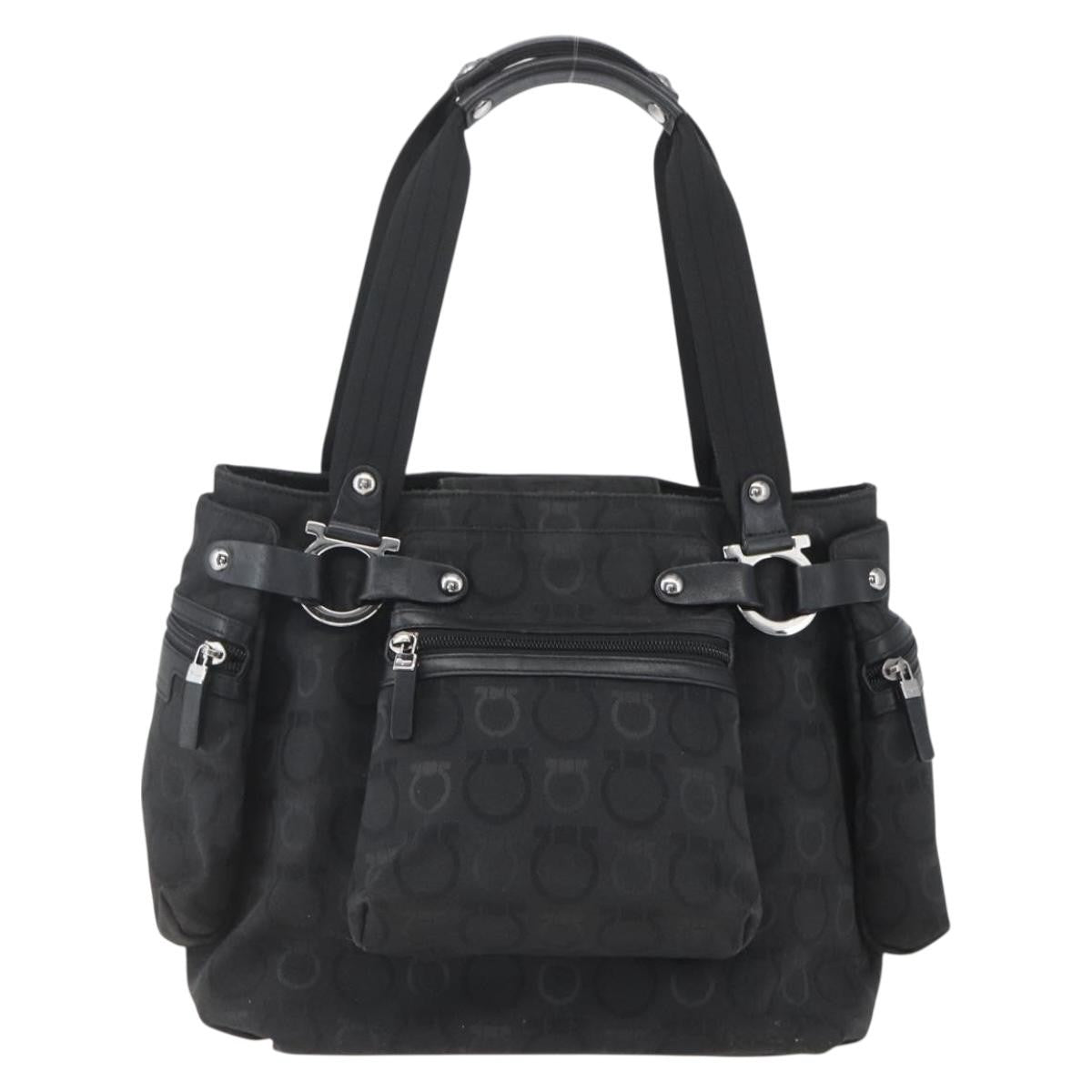 Salvatore Ferragamo Gancini Tote Nylon Black Nylon Tote Bag Bag (Pre-Owned)