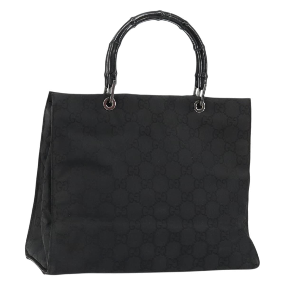 Gucci Vintage Bamboo Handle Tote Gg Canvas Black Canvas Tote Bag Bag (Pre-Owned)