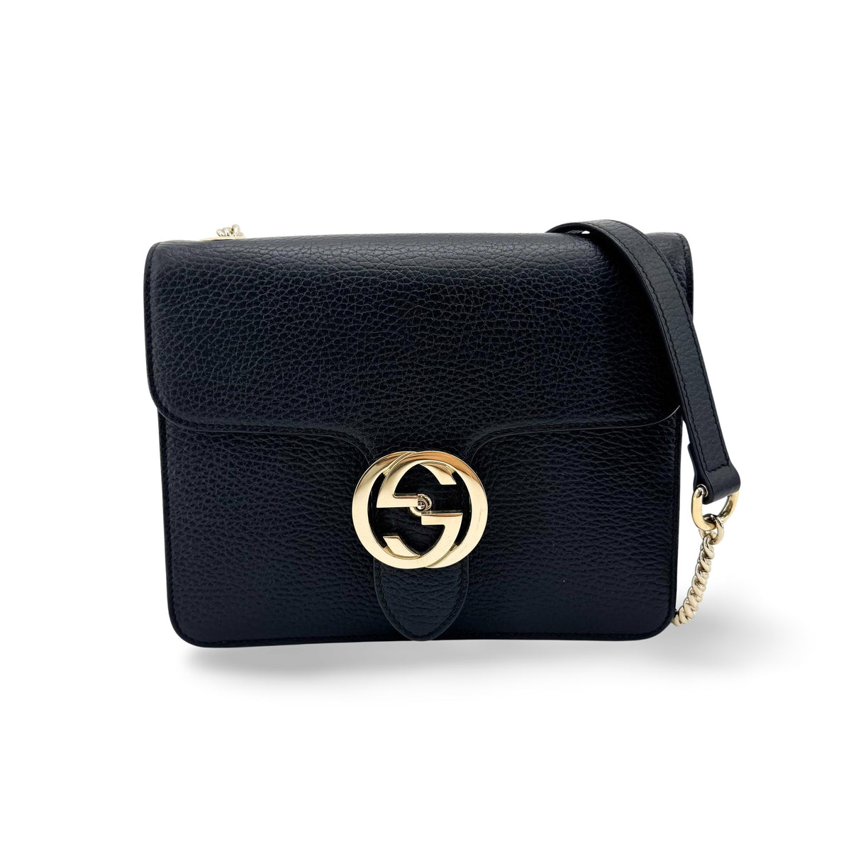 Gucci Interlocking Leather Black Leather Shoulder Bag Bag (Pre-Owned)