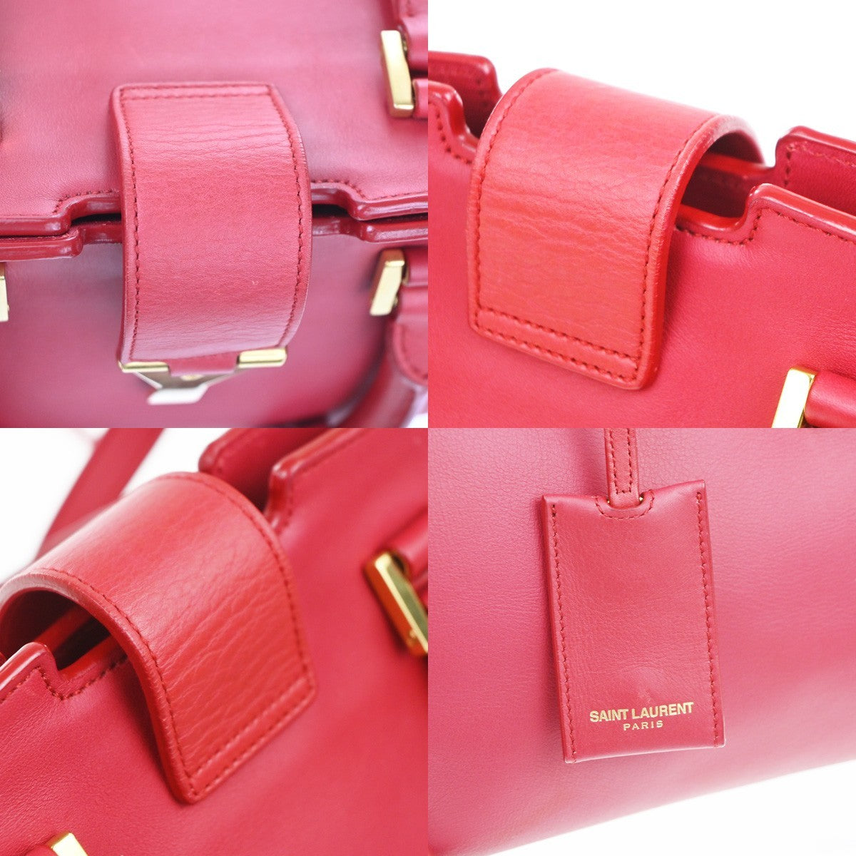 Saint Laurent Classic Y Cabas Leather Red Leather Tote Bag Bag (Pre-Owned)