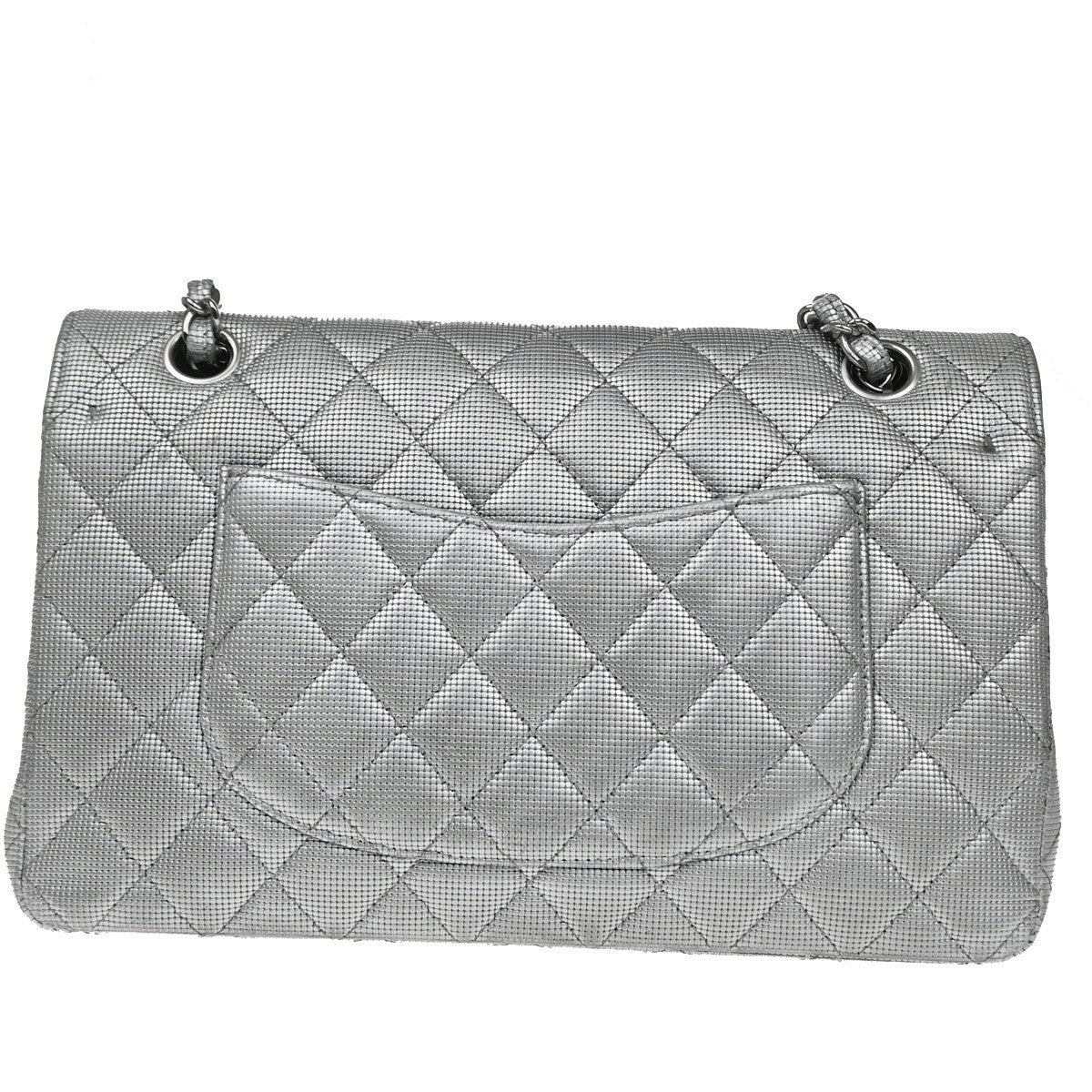 Chanel Classic Timeless Double Flap Pixel Effect Quilted Calfskin Silver Leather Handbag (Pre-Owned)