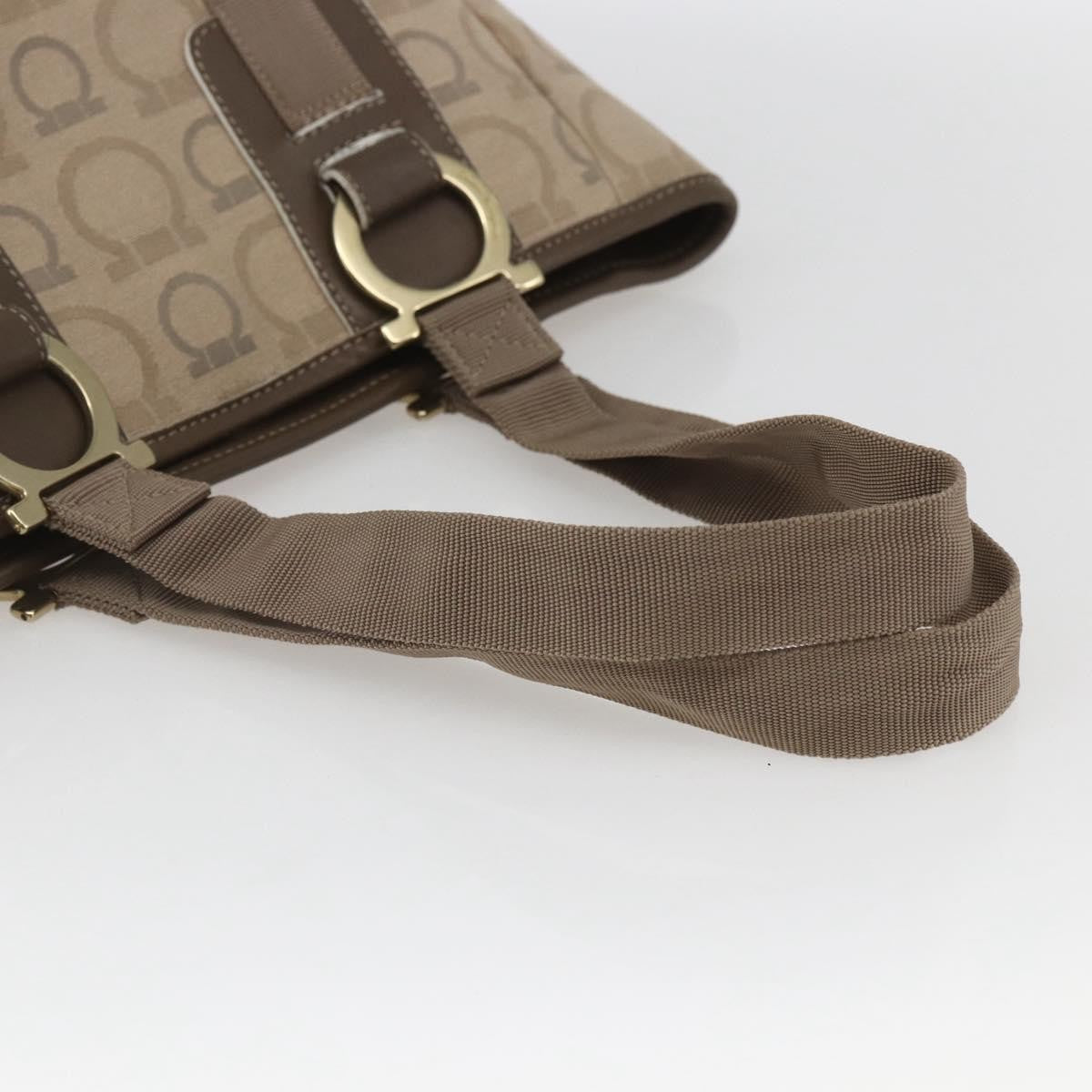 Salvatore Ferragamo Gancini Tote Gancini Canvas Beige Canvas Tote Bag Bag (Pre-Owned)