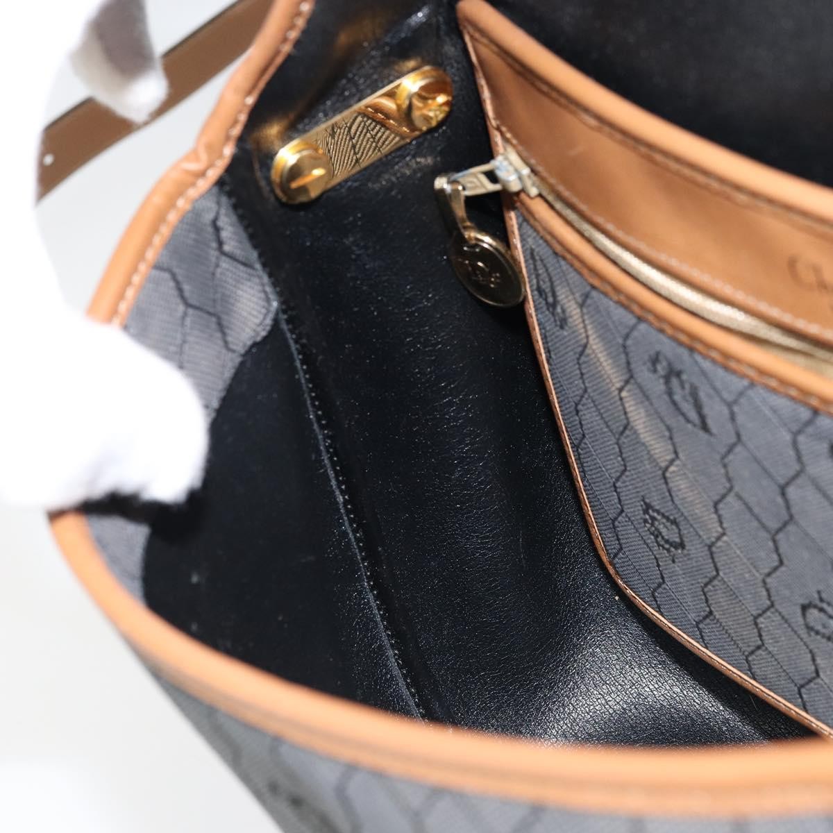 Christian Dior Vintage Honeycomb Flap Canvas And Leather Black Canvas Shoulder Bag Bag (Pre-Owned)