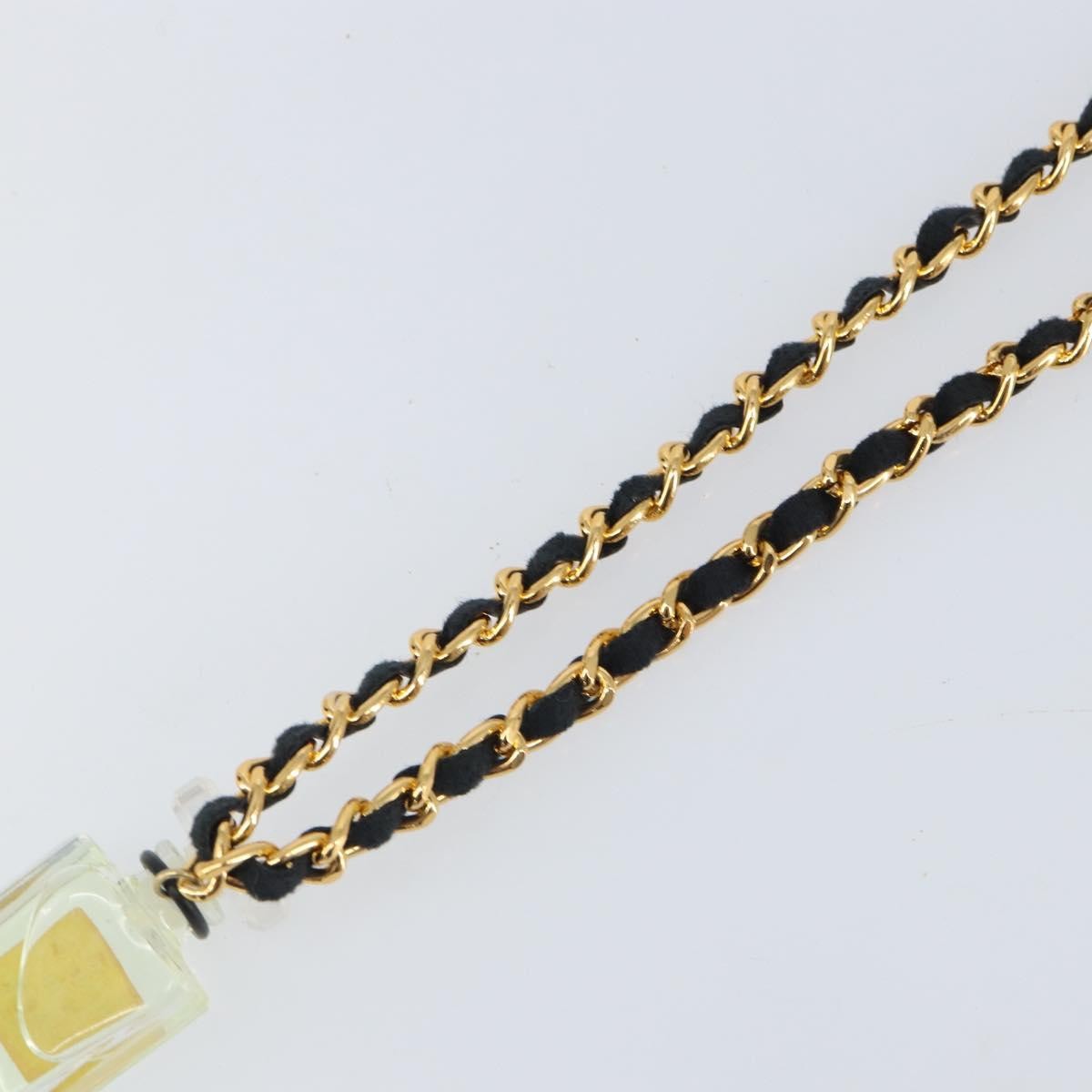 Chanel Cc Perfume Bottle Pendant Chain Long Metal With Leather, Crystals And Faux Pearl Gold Metal Necklace Jewelry (Pre-Owned)