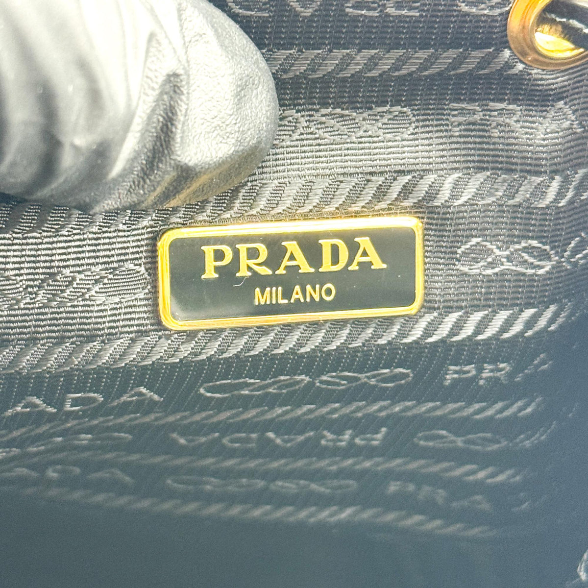 Prada Duet Drawstring Bucket Tessuto Black Canvas Handbag (Pre-Owned)