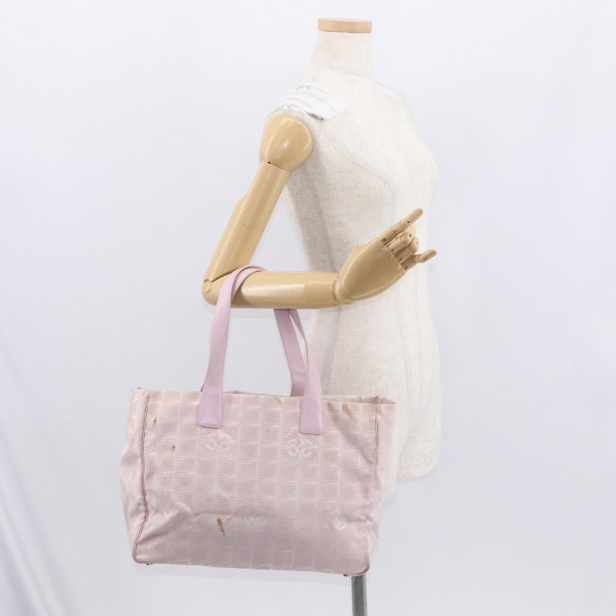 Chanel Travel Line Tote Nylon Pink Nylon Tote Bag Bag (Pre-Owned)