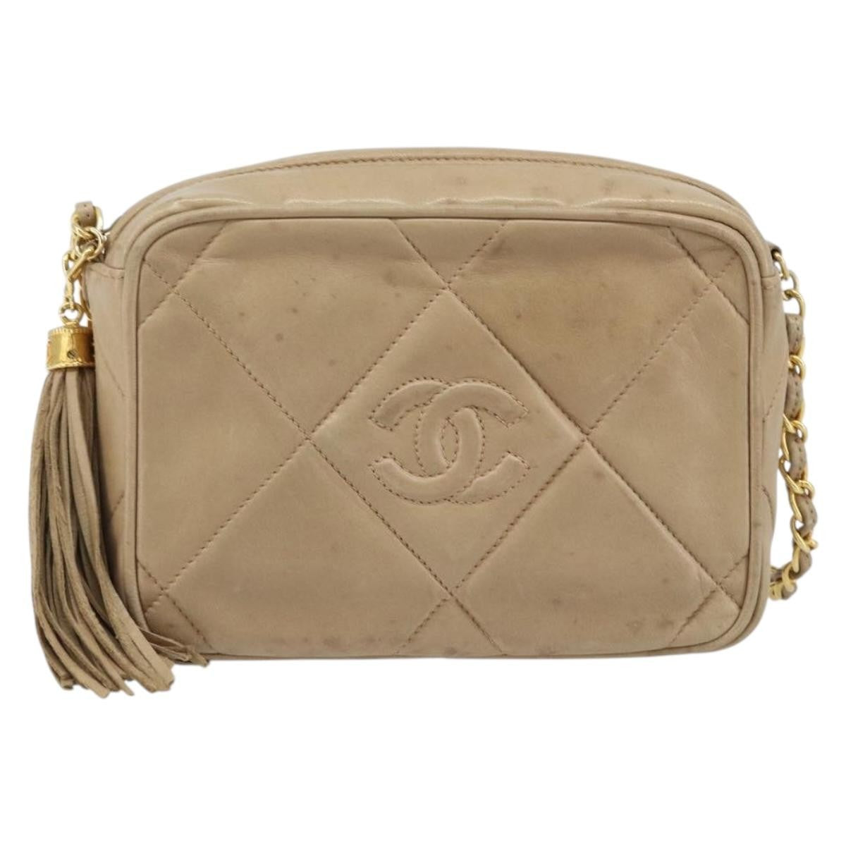 Chanel Vintage Diamond Cc Camera Quilted Lambskin Beige Leather Shoulder Bag Bag (Pre-Owned)