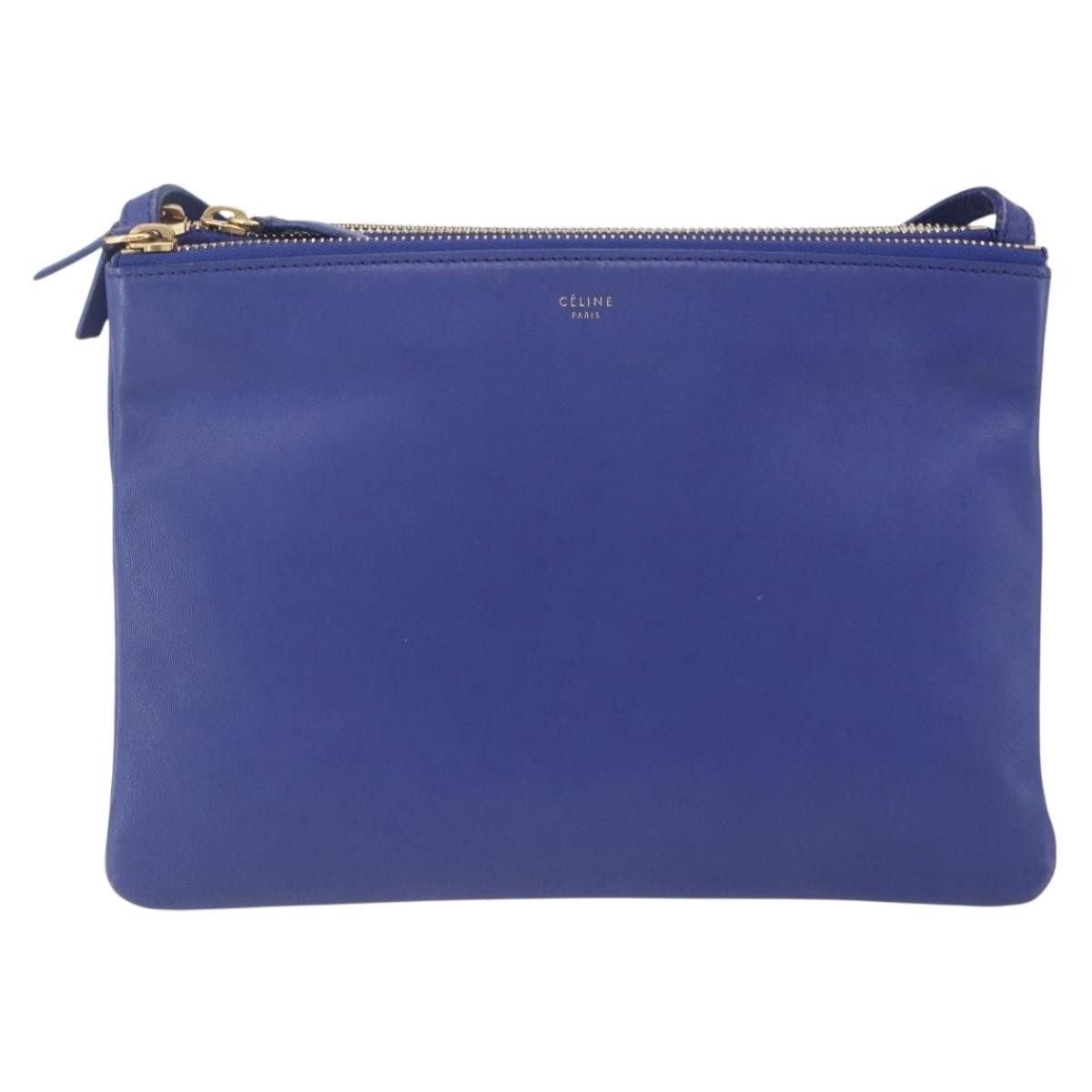 Celine Trio Leather Blue Leather Shoulder Bag Bag (Pre-Owned)