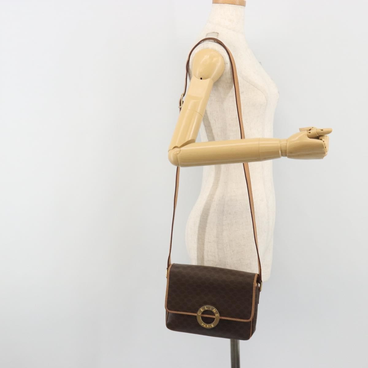 Celine Vintage Macadam Circle Logo Canvas And Leather Brown Canvas Shoulder Bag Bag (Pre-Owned)