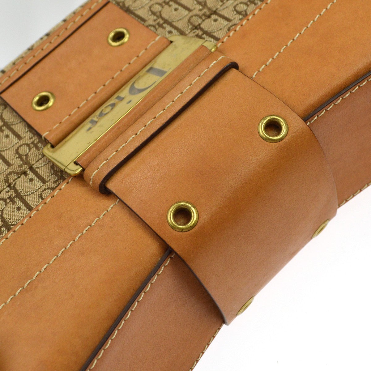 Christian Dior Vintage Street Chic Columbus Diorissimo Canvas With Leather Brown Canvas Shoulder Bag Bag (Pre-Owned)