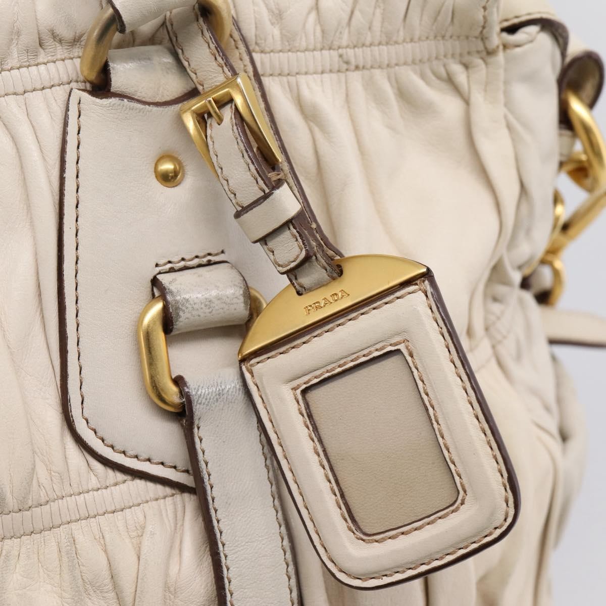Prada Gaufre Convertible Satchel Nappa Leather Beige Leather Handbag (Pre-Owned)