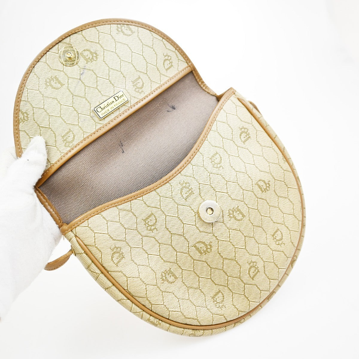 Christian Dior Vintage Honeycomb Canvas Beige Pvc Shoulder Bag Bag (Pre-Owned)