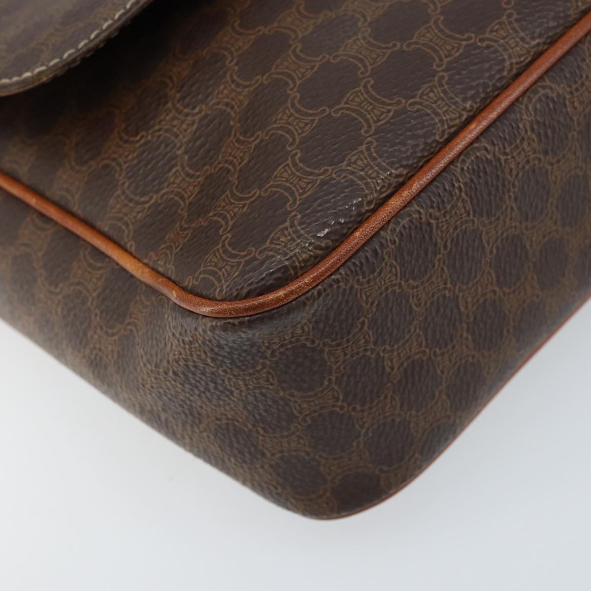 Celine Vintage Macadam Circle Logo Canvas And Leather Brown Canvas Shoulder Bag Bag (Pre-Owned)