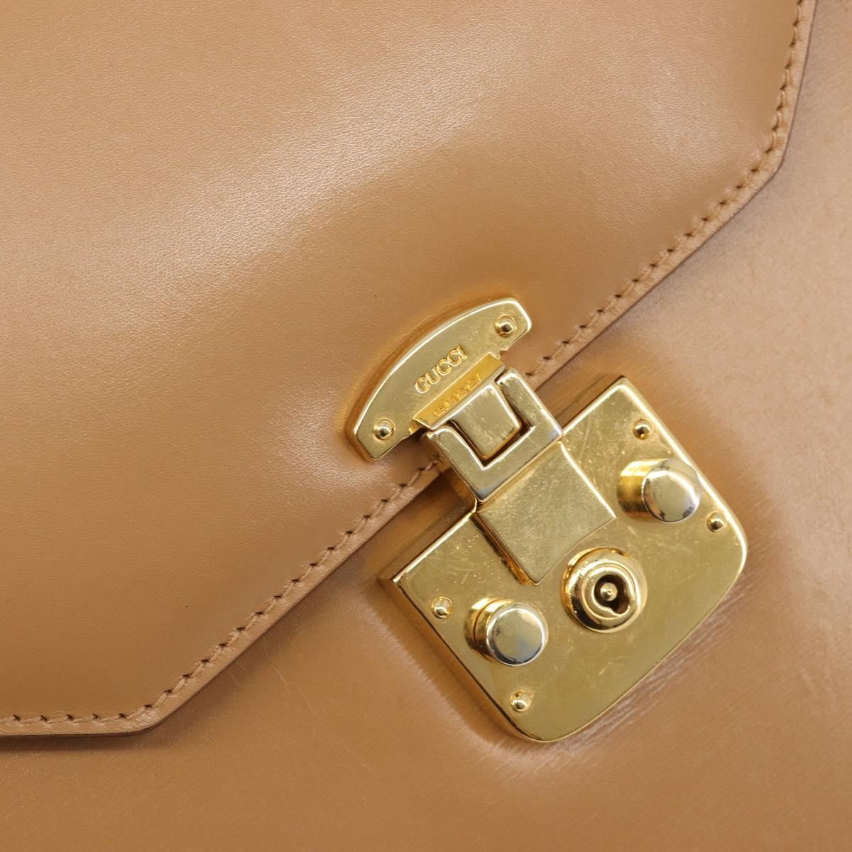 Gucci Vintage Lady Lock Top Handle Leather Beige Leather Handbag (Pre-Owned)
